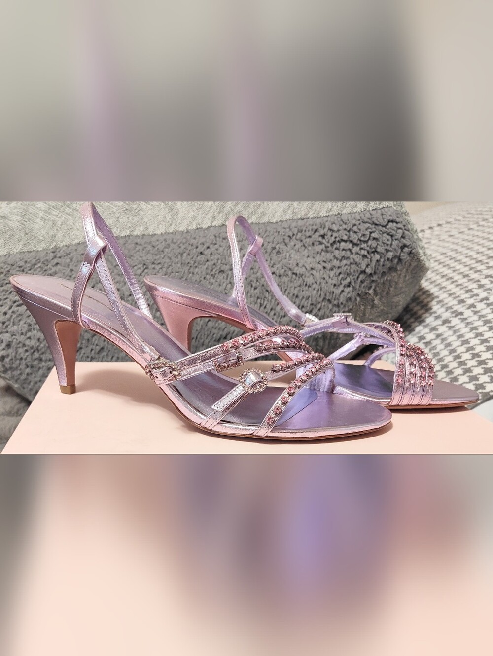 Kate Spade Metallic Mackenna Lilac Strappy Heels w/ Crystal Accents Size 10 NIB